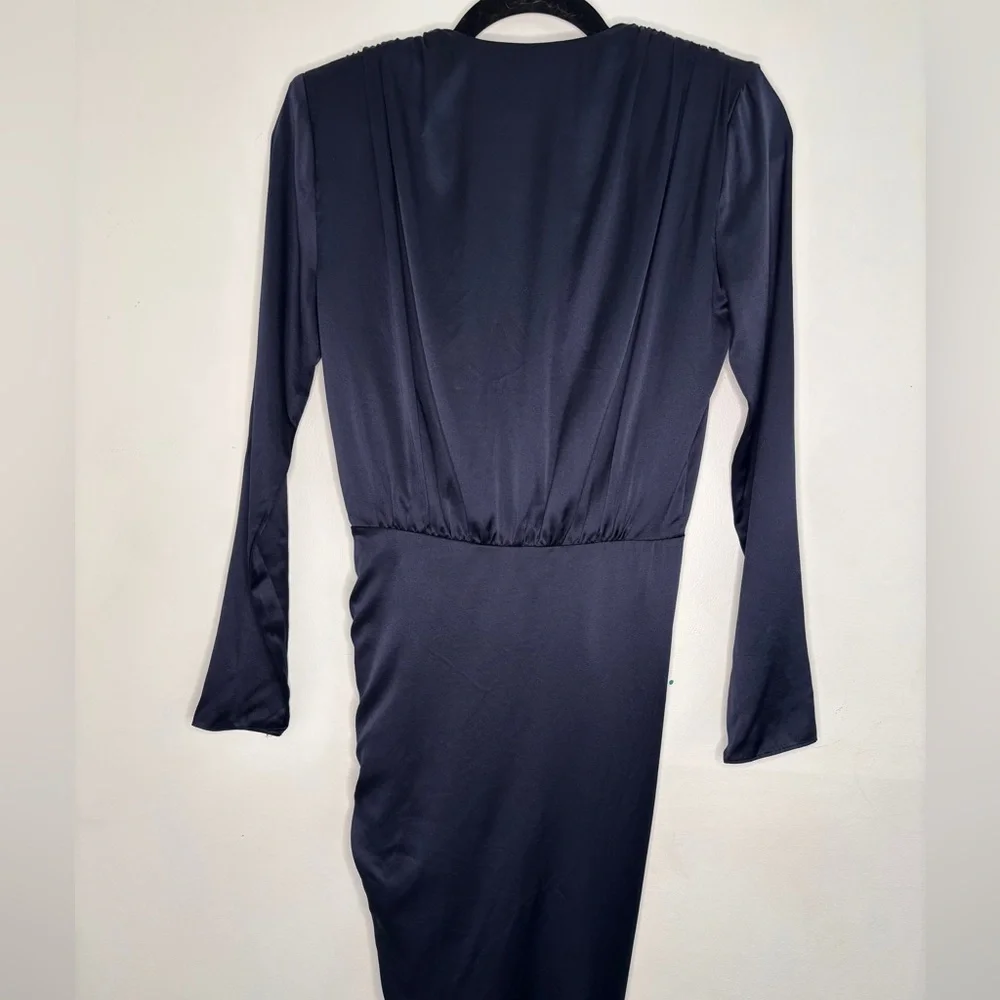 VERONICA BEARD CAMERI SILK RUCHED DRESS NAVY BLUE Size 00 XS Party Fall Wedding - Picture 10 of 12